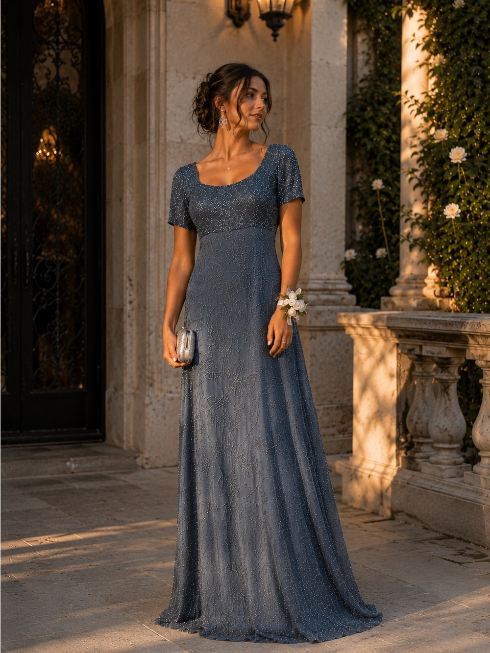 Y2K 100% Pure Silk Seed Beaded Maxi Dress Whimsigoth Formal Gown